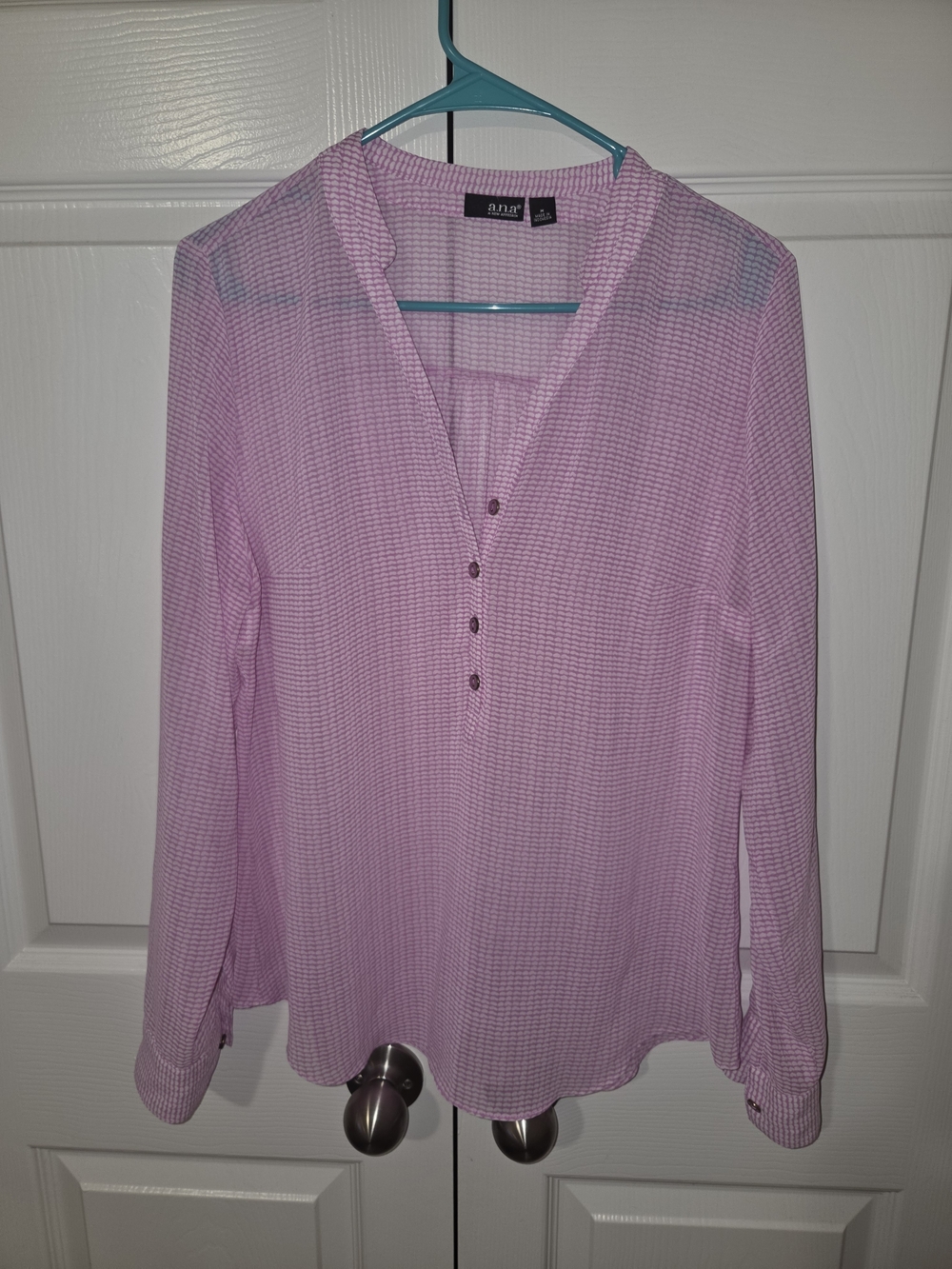 a.n.a Pink Long-Sleeve Henley Blouse